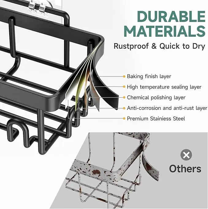 6 - Pack Stainless Steel Adhesive Shower Caddy. Rustproof, with Soap Holder & Large Capacity. Wall - Mounted for Bathroom 4