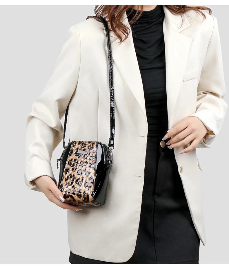 Modische Handtasche mit Leopard- und Krokodil-Muster Damen Mini Schultertasche – Detail 10