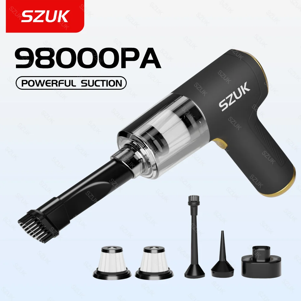 

SZUK 98000PA Car Vacuum Cleaner Wireless Mini Powerful Cleaning Machine Strong Suction Handheld for Car Portable Home Appliance