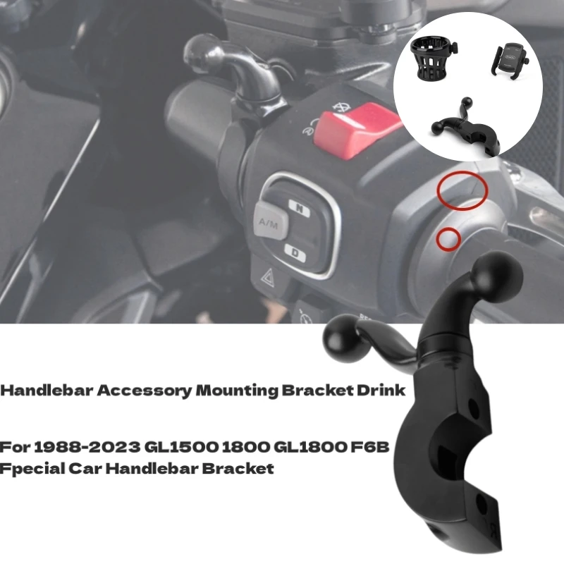 For Honda Gold Wing GL1500 1800 GL1800 F6B 1988-2023 Handlebar Accessory Mounting Bracket Drink Cup Holder GPS Phone Stand for honda goldwing gold wing 1800 tour f6b gl1800 2018 2019 2020 foot kickstand side stand enlarger plate extension pad accessor