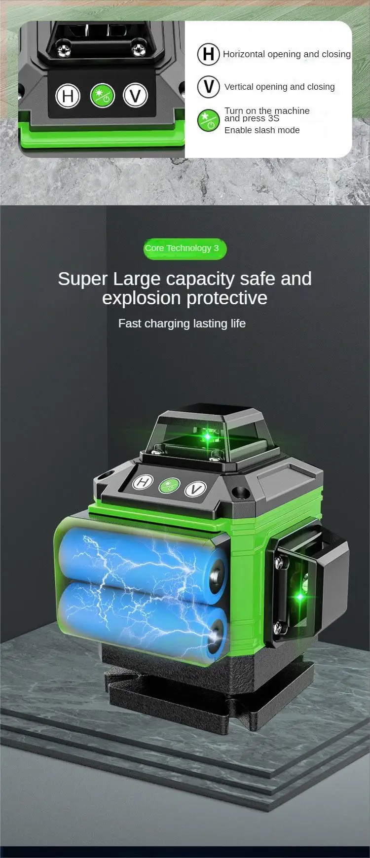 Close-up do painel de controlo do nível laser