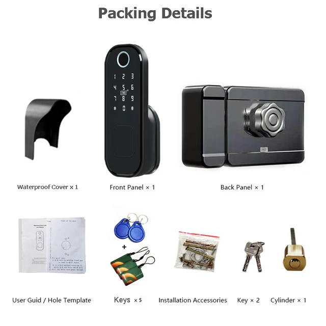 No Wiring Waterproof Tuya Wifi Smart Lock Digital Code IC Card TTLock App Fingerprint Rim Lock For Home Wooden Metal Gate Door 6