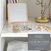 3-compartment organizer with bamboo lid. Includes mirror, clear design. For jewelry or cosmetics. 6