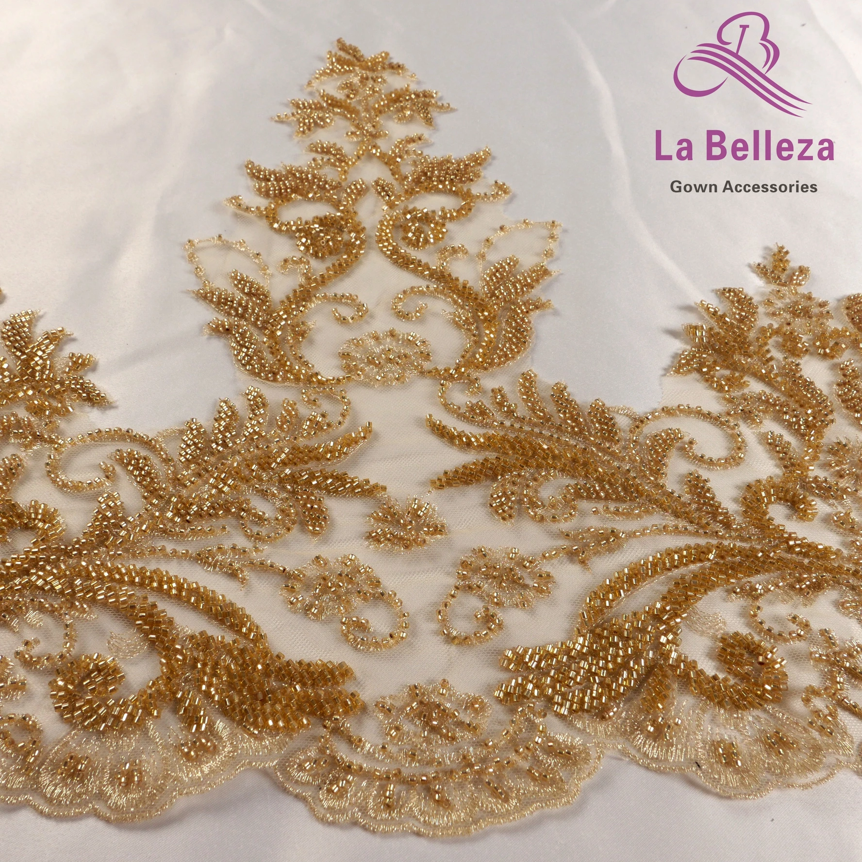 

La Belleza 1 yard 43cm(17inches) wide black /Gold/ivory beaded lace trim for bridal dress veil lace trim for DIY sewing