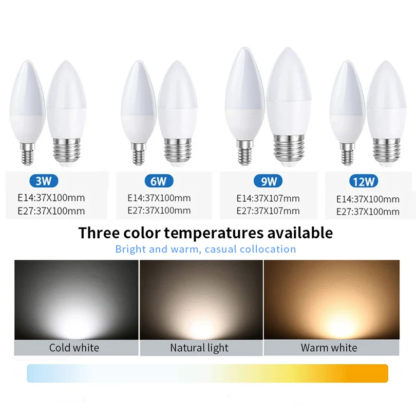 10Pcs/lot E14 E27 LED Candle Bulbs AC 220V led light chandelier  lamp 3W 6W 7W 9W bedroom Lamp Decoration Light Energy Saving JP