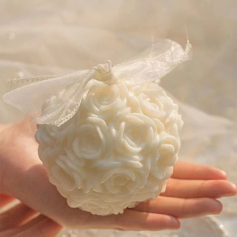 Silicone Mold Rose Flower Ball Candle DIY Gypsum Aromatherapy Resin Soap Ice Mould Tools Valentine's Day Gift Home Decor