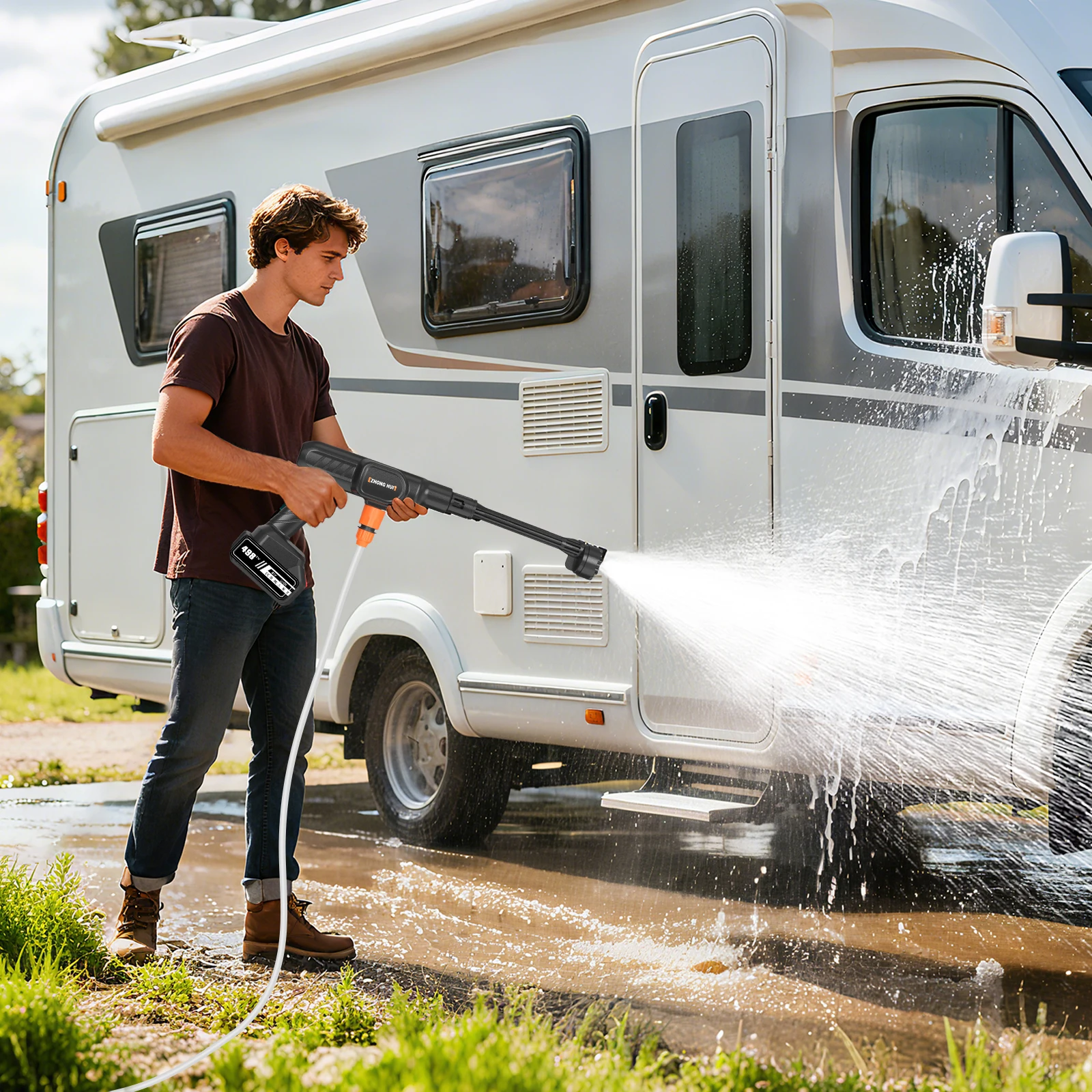Kabellose Autowasch-Wasserpistole Hochdruck-Reinigungsmaschine 6-in-1 Multifunktionsdüse, Elektrische Wasserpistole für den Garten – Detail 5