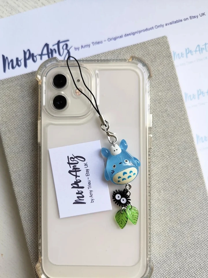 Kawaii Blue Animal Phone Charm | Soot Sprite Keychain for