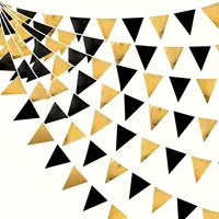1 Set Black Golden Party Decorations Triangle Pennant Banner Flag Garland Birthday Graduation Wedding Engagement Party Supplies 1