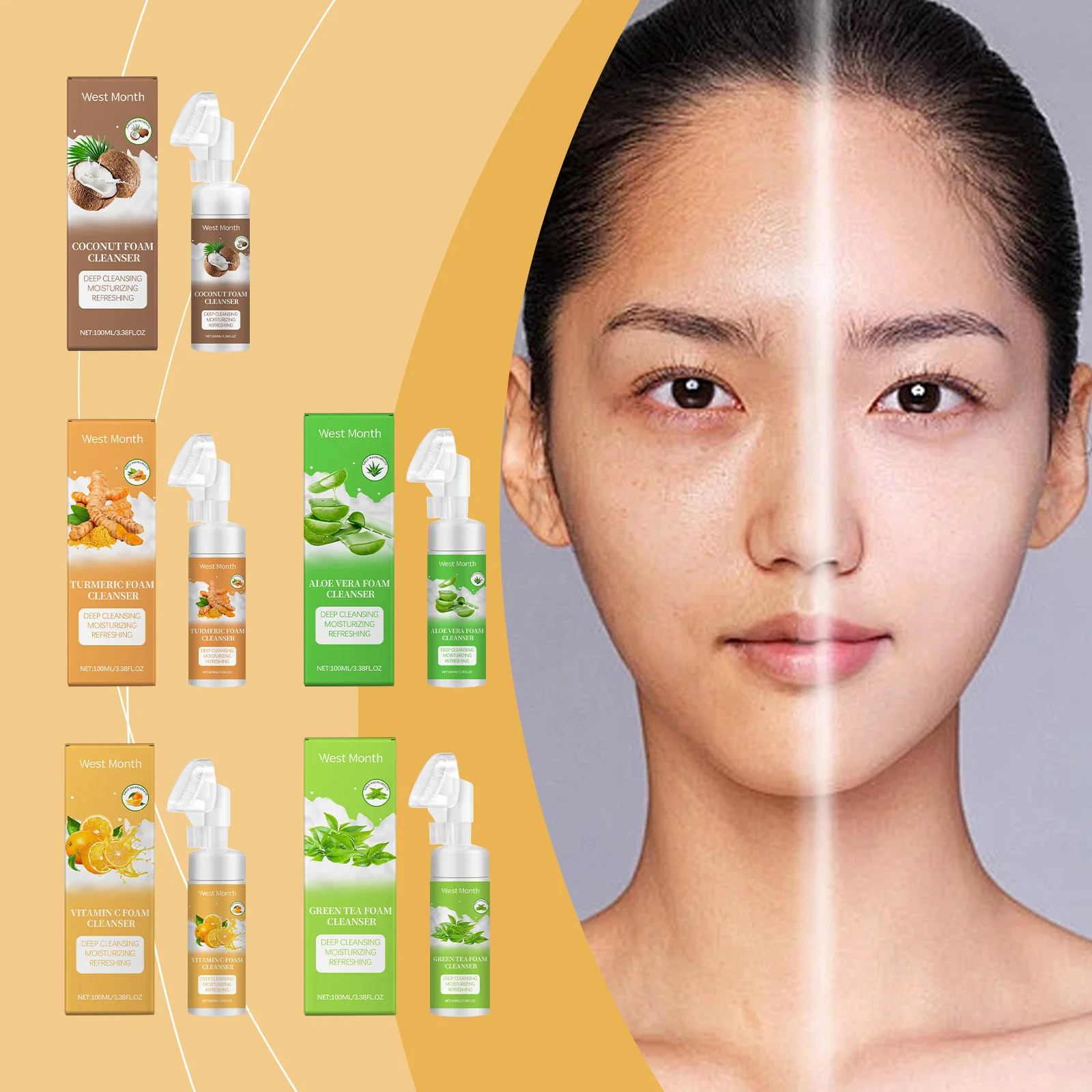 West Month 100 ML Facial Cleanser Organic Foam Facial Ccleanser with Natural Aloe Extract Mild Facial Cleanser for Cleaning 3
