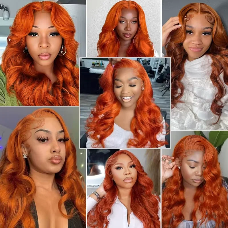 Ginger Orange Body Wave 13x6 HD Lace Front Wig Human Hair 250 Density Pre Plucked Remy Hair