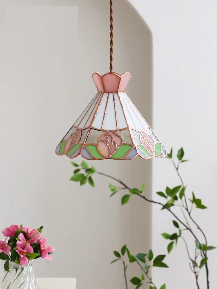 

Vintage Colorful Rose Small Pendant Light, Nordic Minimalist INS Bedroom Bay Window Aisle Bar Lighting