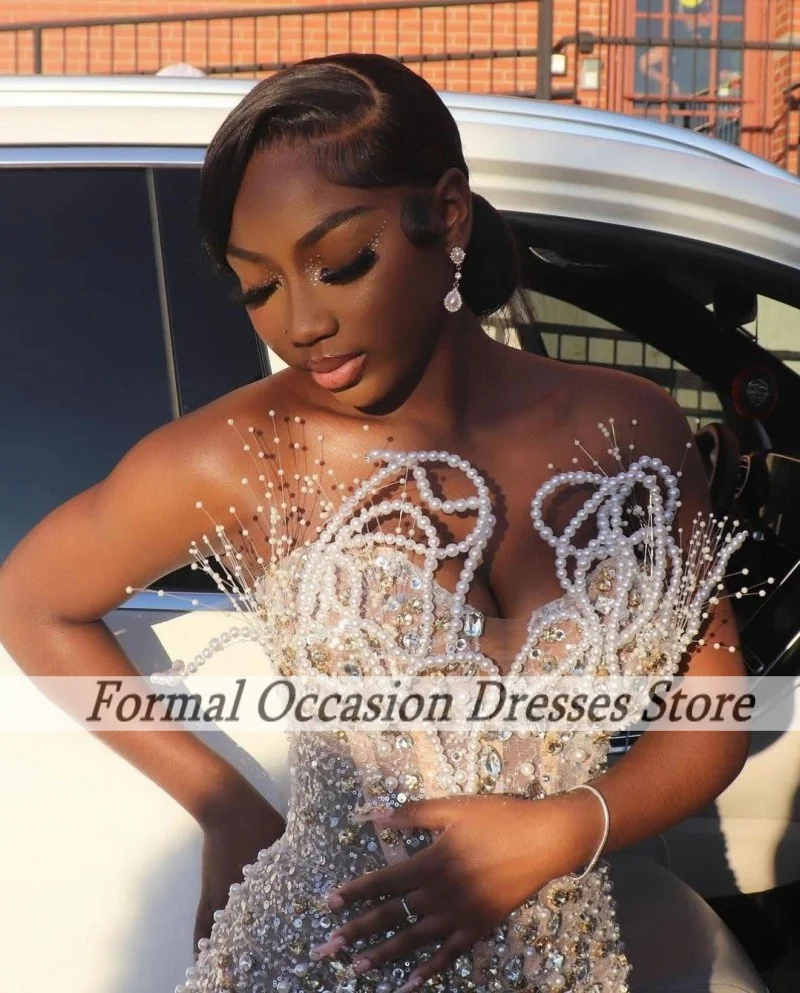 Women Prom Dresses Sparkly Sequin Beading Pearls Mermaid