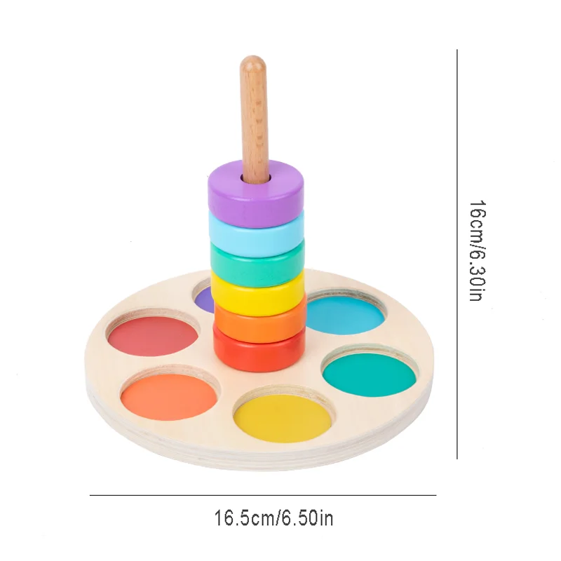 Early education rainbow ring, color cognition enlightenment, hand-eye coordination training, wooden classification column toys 5
