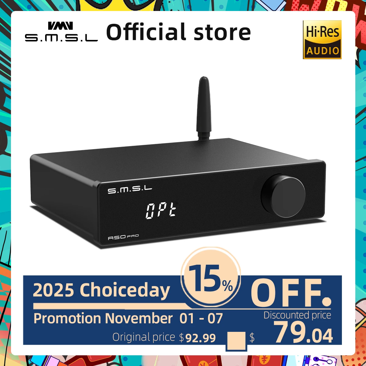 SMSL-パワーアンプa50pro 2.1,Bluetooth eq設定,100w,HDMI-ARC