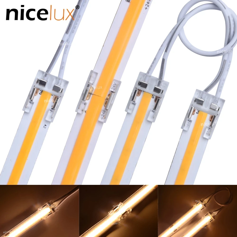 8mm 10mm 2pin Transparent LED Strip Connector Extension Wire Terminal LED  Connectors For 2835 5050 SMD COB Tape Light Fixed Clip