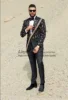Customized Beaded Men Suits Double Brested Groom Tuxedos 2 Pieces Set Wedding Male Party Blazer Slim terno masculinos completo 1