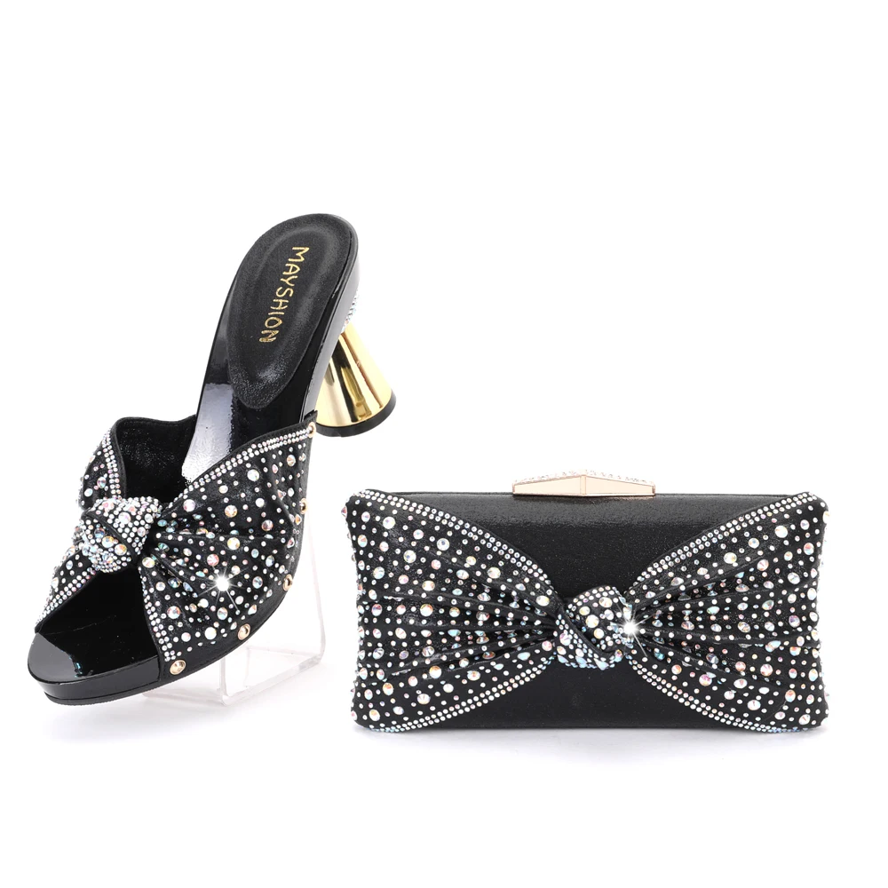 

2022 New Fashion Designs Ballroom Shoes Party High Heels Women Shoes And Bag Set Women Casual Summer Slippers With Clutch