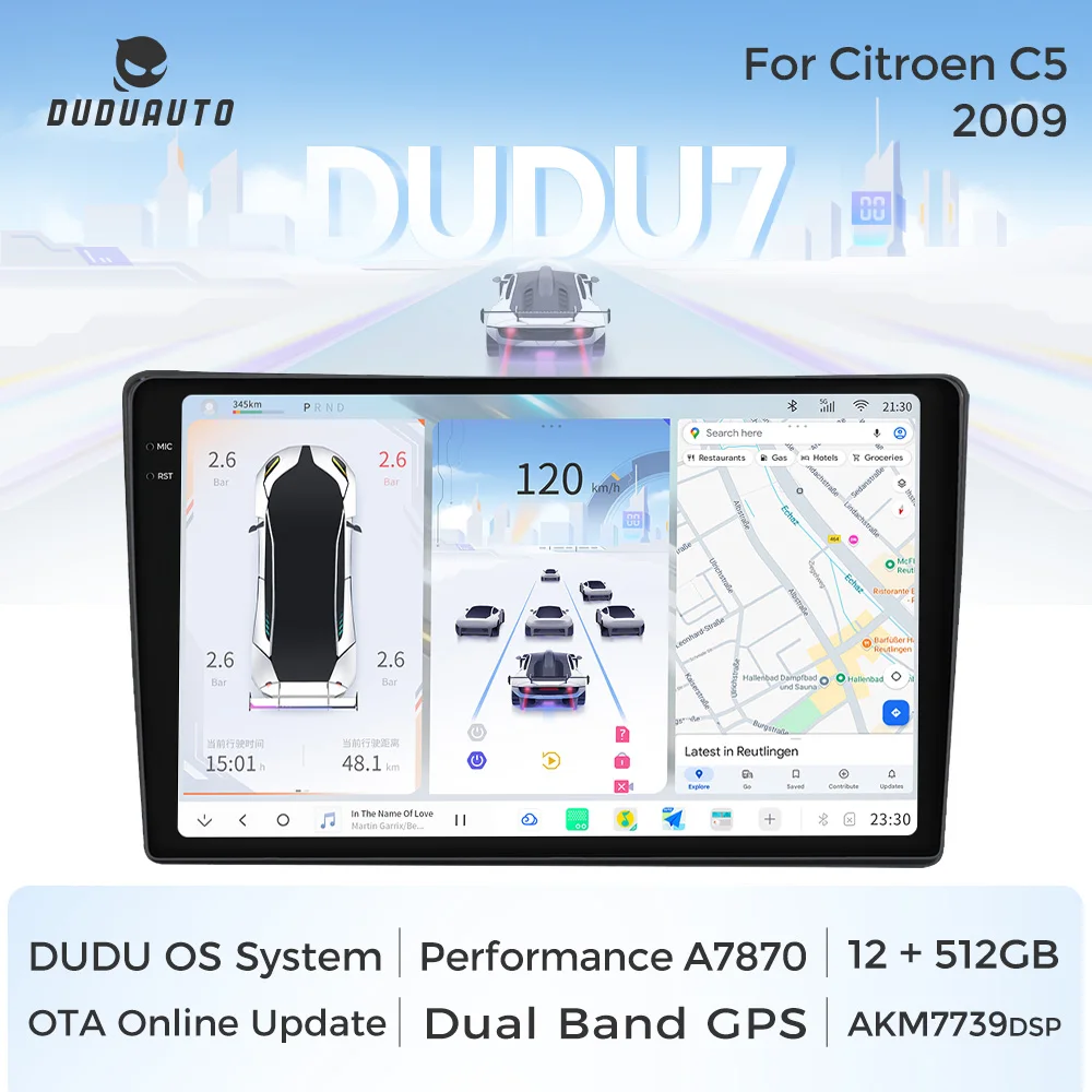 DUDUAUTO DUDU7 Radio Samochodowe z Androidem 13, Odtwarzacz DVD, 12G+512G A7870, Do Citroena C5, Bezprzewodowy Carplay, Inteligentne Systemy