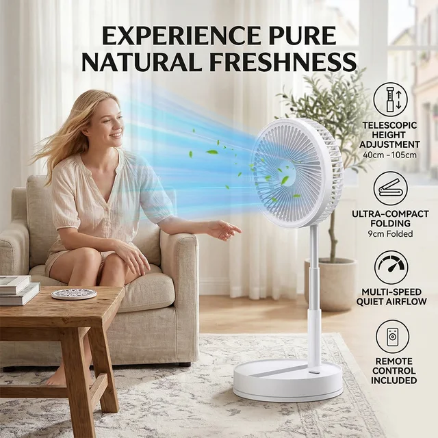 Ventilateur rechargeable USB de 9 pouces, pliable et télescopique, petit ventilateur à batterie de 8000 mAh, ventilateur de table réglable à 4 vitesses avec télécommande 1
