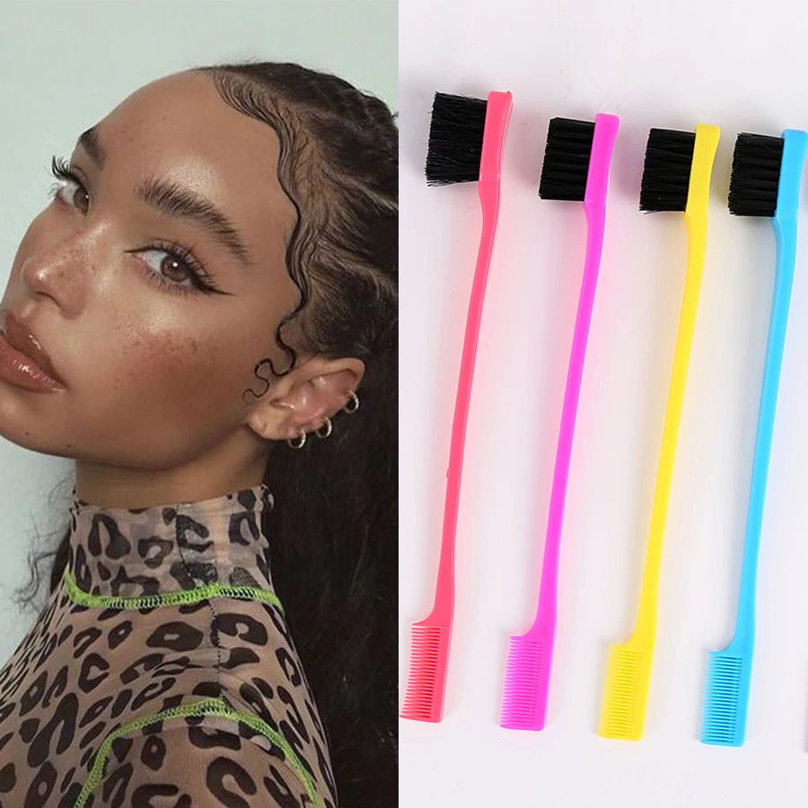 1Pc Pink Blue 3 In 1 Hair Styling Edge Control Brush Double Sided Eyebrow Comb Brush Makeup Brush Comb 3 In 1 Eyebrow Baby Care sansa baby pink off shoulder prom dress sweet edge curl organza vestidos de noche puffy prom dress princess فساتين السهرة