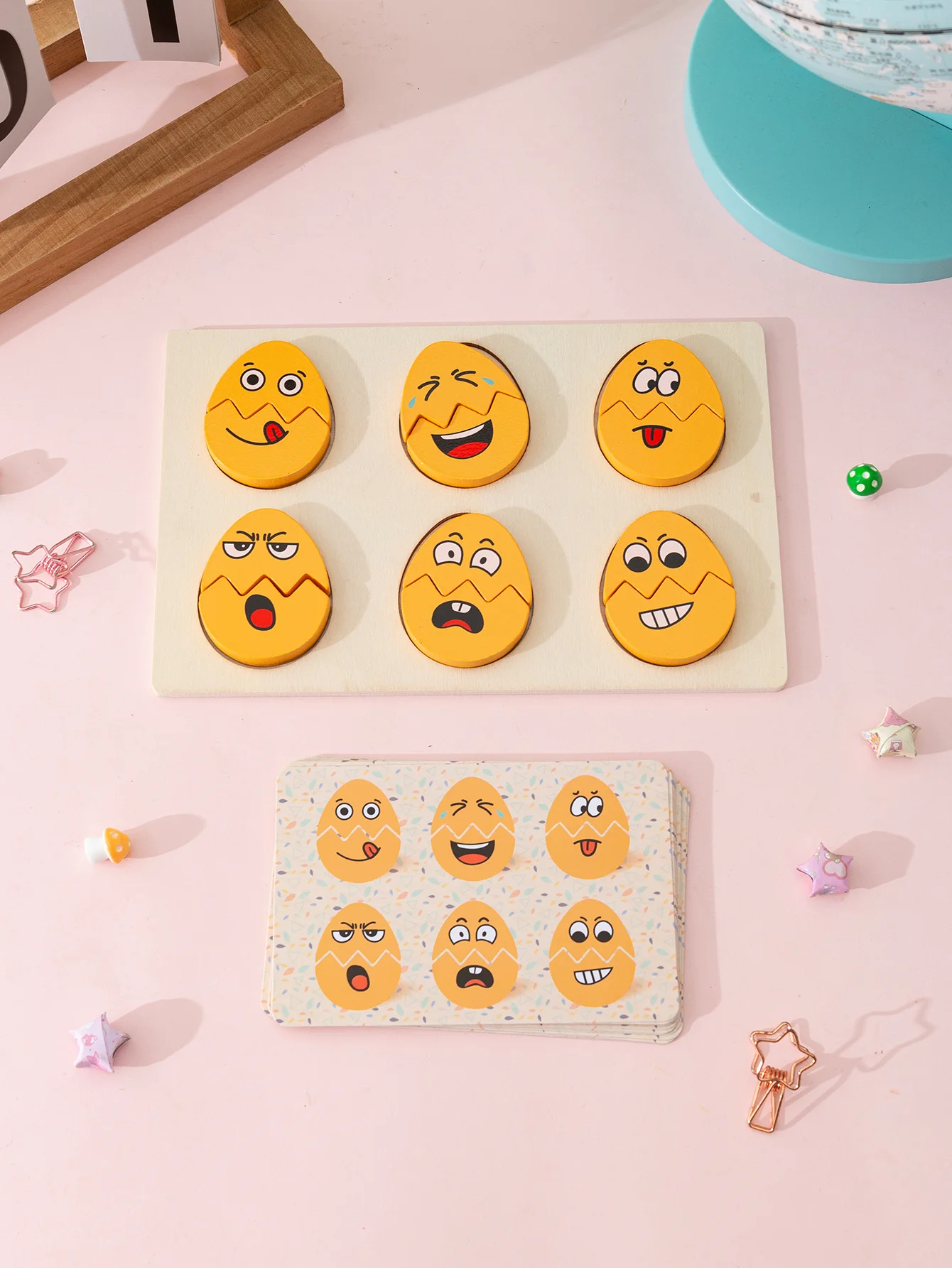Montessori Toys for Toddlers Wooden Changing Egg Expression Puzzle Expression Matching Game Parent-Child Interaction Game 3