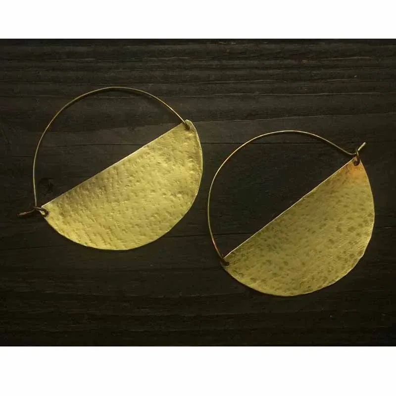 Brass hoop earrings, semicircular hoop earrings, half-moon hoop earrings, Bohemian hoop earrings, geometric hoop earrings