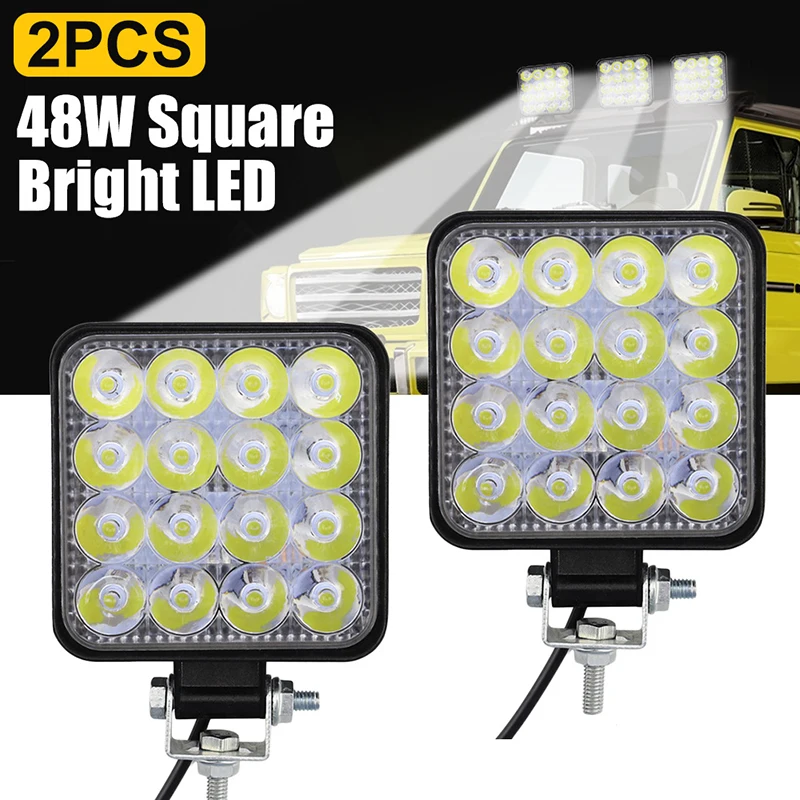 2PCS 48W LED 안개등 사각형 오프로드 주행 스팟 라이트 작업등 트럭 트..
