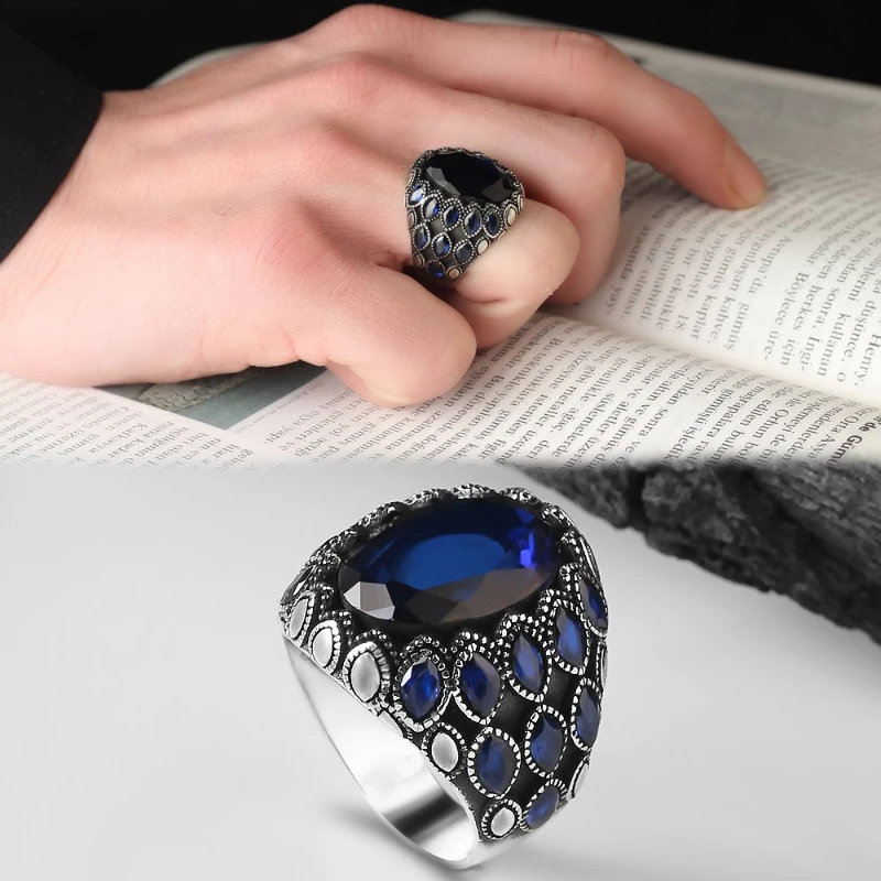 

Men's Parlament Blue Zircon Stone 925 Sterling Silver Ring Special Design Accessories Products Free Shipping