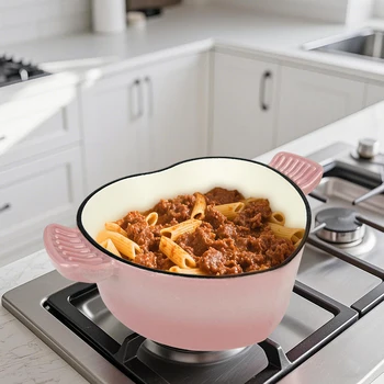 Pentola da forno olandese smaltata in ghisa a forma di cuore con coperchio, doppia maniglia per tutti i fornelli, cassaforte per il forno fino a 500 ° F, 2 quarti, rosa 1
