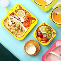 Baby Natural Bamboo Fiber Tableware Bowl Baby Feeding Plate Children Cute Cartoon Bowl Set 2