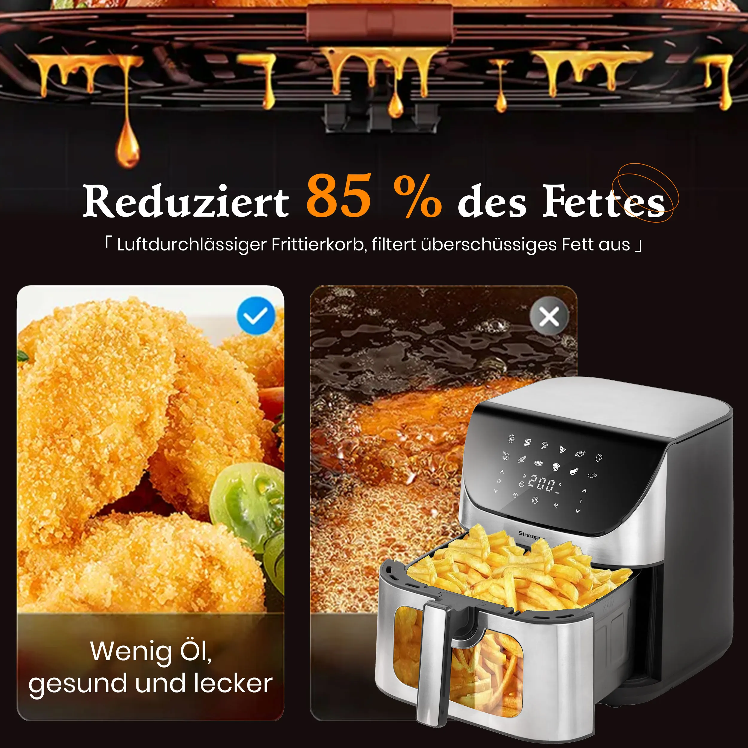 Multifunktions-Heißluftfritteuse 8,5L mit LED-Touch-Steuerung