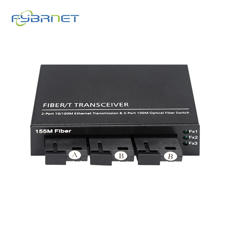 20KM 3 Fiber 2 RJ45 Optic Media Converter 10/100M Ethernet Optical Switch 3F2E Single Mode SC Duplex with Power Supply DC 5V 2A