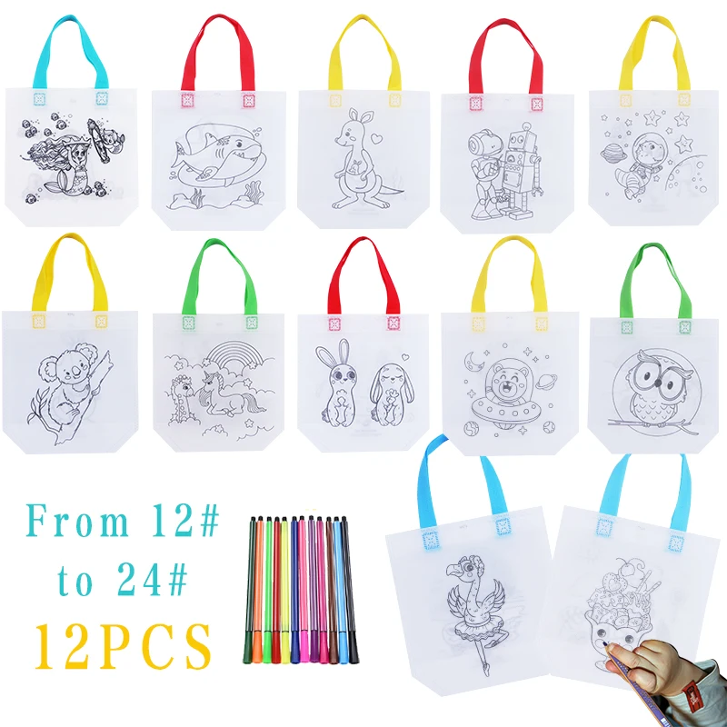 DIY Environmental Protection Graffiti Bag Handmade Painting Non-Woven Bag Easter Arts Crafts Color Filling Drawing Toy