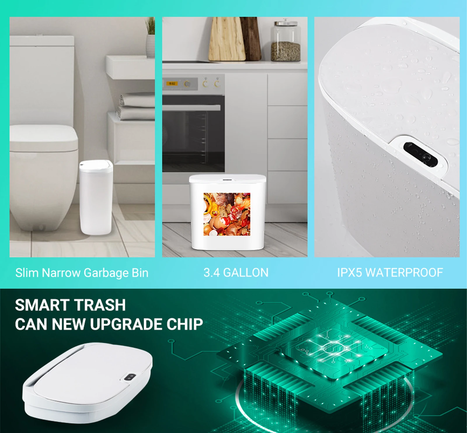 Motion Sensor Trash Can - 13L Automatic Waterproof Bin for Bathroom Kitchen Office Bedroom