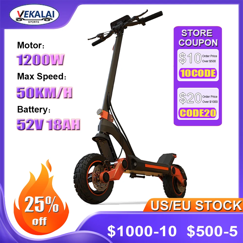 Vekalai Powerful Electric Scooter For Adults 10.5inch 52v 1200w 18ah 50km/h Speed Touch Screen