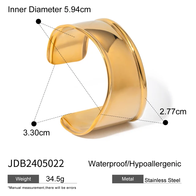 Uworld Unique Stainless Steel Metal Wide Cuff Open Bracelet Bangle 18K Gold PVD Plated Waterproof Fashion Girls Essential Jewelr 6