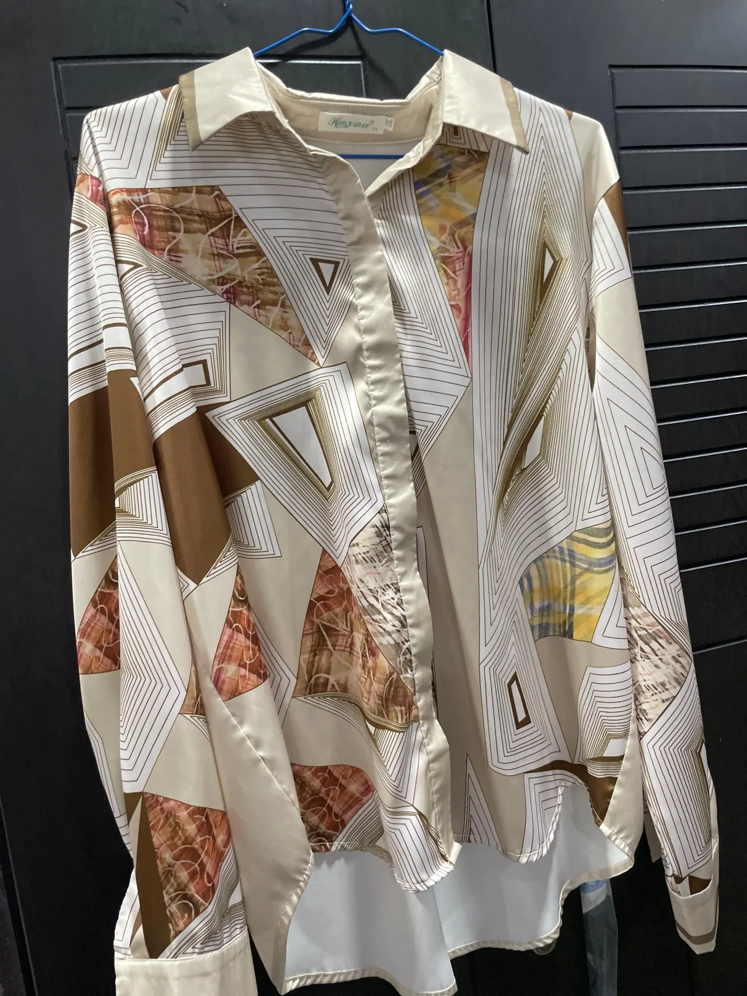 Women's Striped Polo Collar Button-Up Blouse photo review