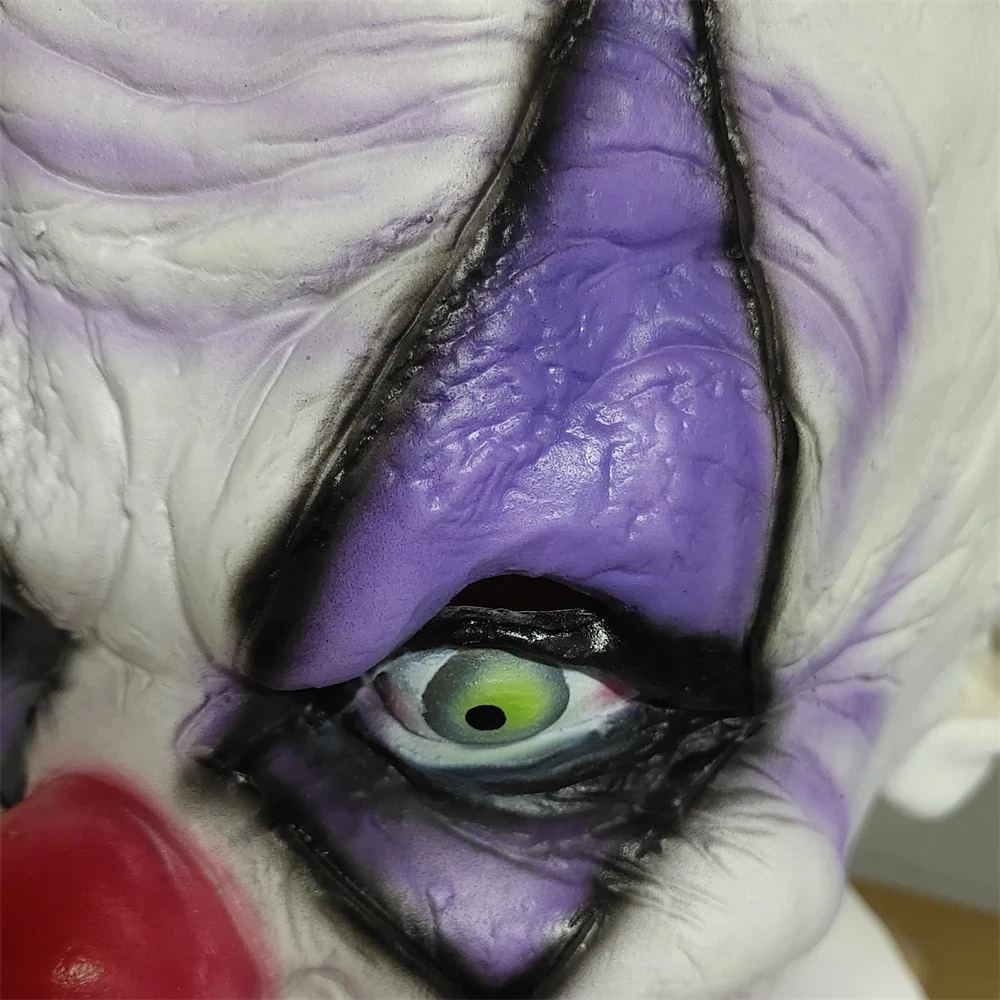 Cosplay Evil Joker Mask Horror Killer Clown Latex Full Face Masks Creepy Green Horned Red Nose Clown Head Cover Halloween Prop