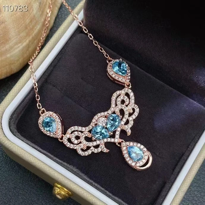 Fine Jewelry 925 Sterling Silver Natural Topaz Gemstone Women's Necklace Pendant Marry Got Engaged Party Girl Gift New