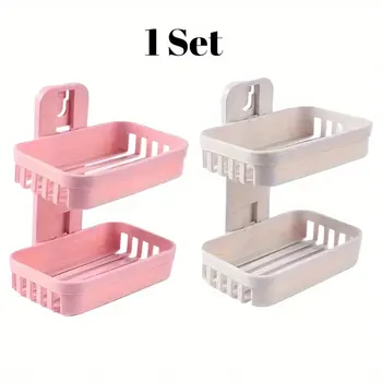 1Set Soap Holder, Strong Adhesive Double Layer Soap Dish, Removable Drill - Shower Soap Holder Shower, Bathroom, Bathtub 1