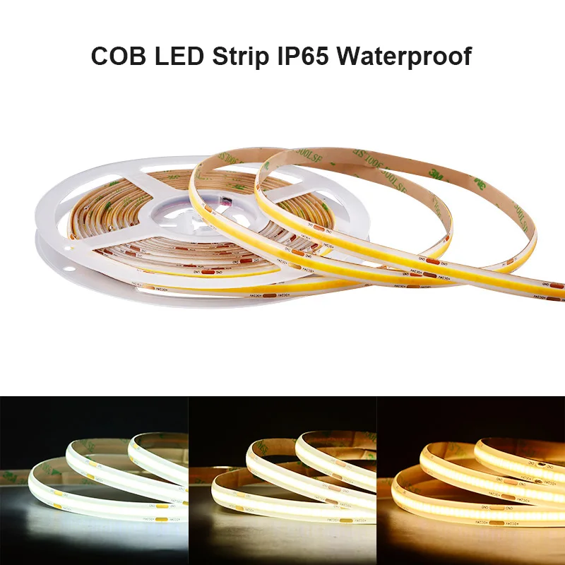 COB LED Strip Light IP65 Waterproof 480 LEDs/m High Density Flexible Tape Ribbon RA90 3000K 4000K 6500K Led Lights DC24V 5m