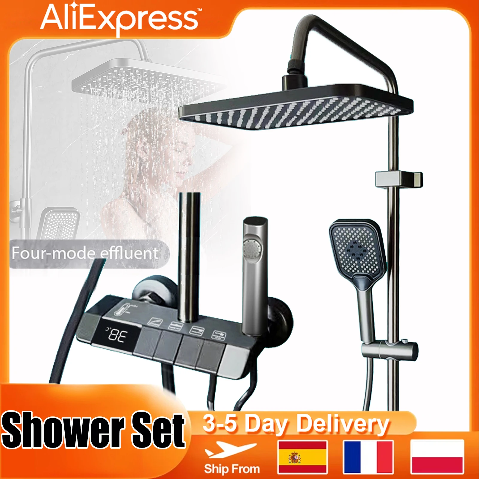HOShower-Ensemble de robinets de douche numériques à LED, piano prédire, laiton, chaud et froid, centre commercial, pluie, pressurisé, nouveau