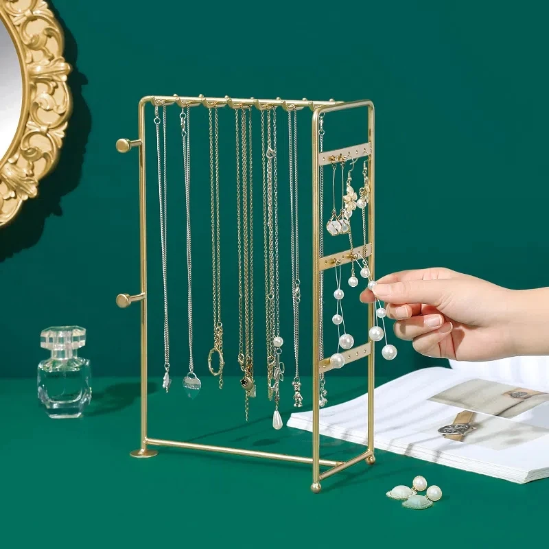 Necklace Earring Metal Jewelry Display Stands Gold and Black Ring Storage Organizers Racks Holders Retail Stores Display Decor