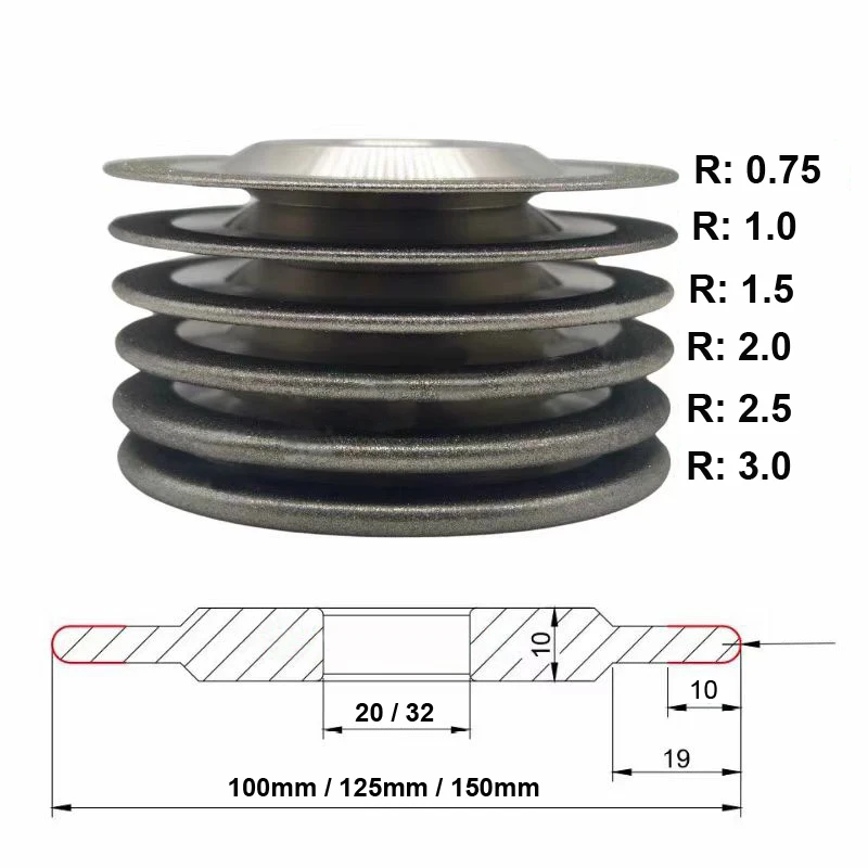 Diamant-Bogen-SDC-Schleifscheibe für Stahl, Glas, Keramik, R-Bogen-Legierungs-Schleifscheibe 100mm 125mm 150mm