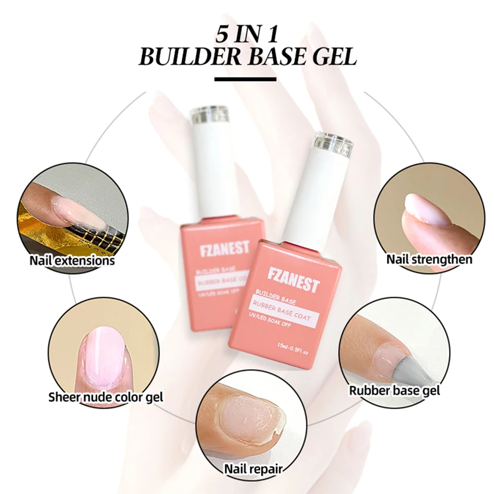 FZANEST Rubber Base Builder Gel for Nails Milky White Gel Nail Polish 5 in 1 Multifunctional Nail Gel Self Leveling Base Gel 2