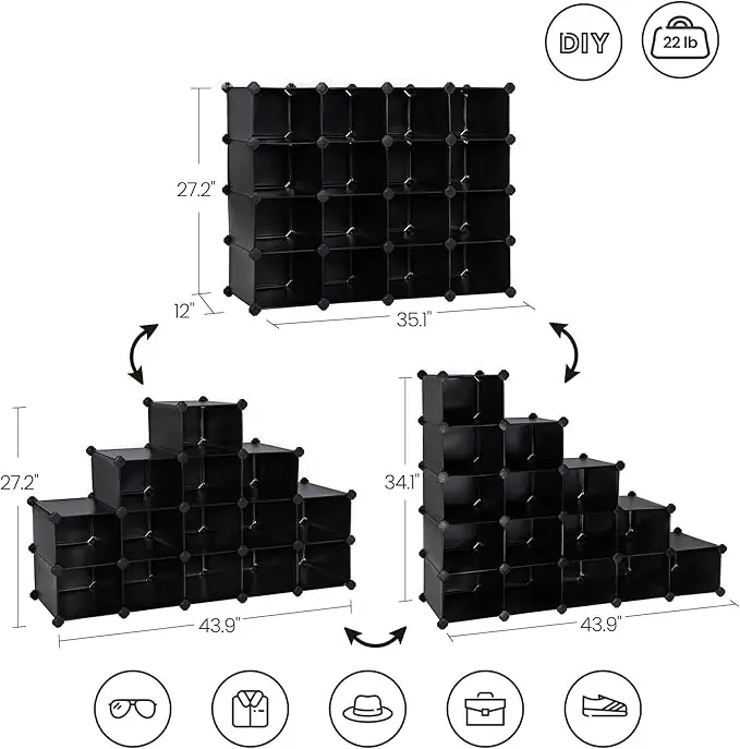 16-Cube Interlocking Plastic Shoe Rack with Modular Storage Cabinet for Closet, Entryway & Garage - Space Saving Design 3
