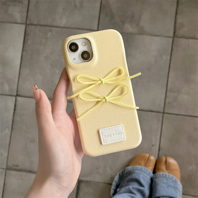 Korean Cute Bow Shockproof Candy Color Leather Phone Case