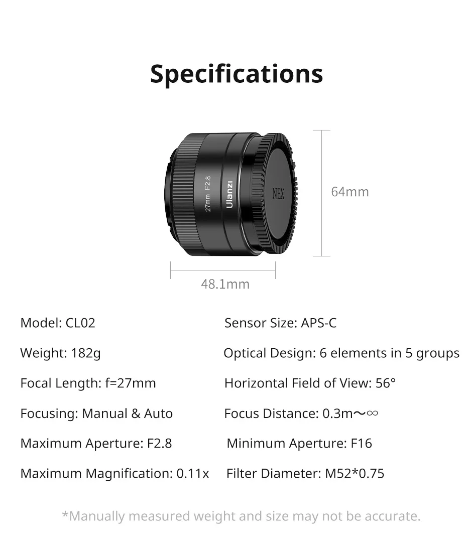 CL02 AF 27mm F2.8 APS-C Auto Focus Camera Lens For Sony E-Mount Mirrorless Camer