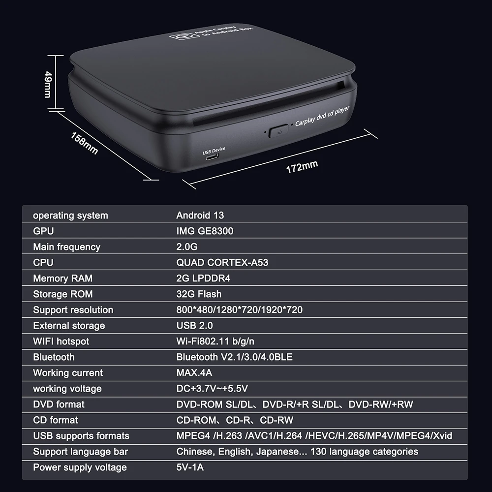Bonroad ȵ̵ ý  ī÷, ȵ̵ ڵ DVD CD ÷̾ ڽ, USB ̽, , , ̷ ũ,  ũ